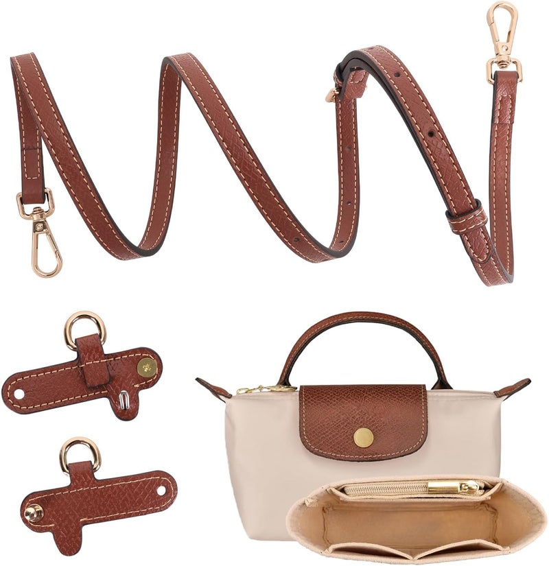 BBKON 2Sets Shoulder Strap for Longchamp Bag Women, Purse Organizer, No-Punch Length Adjustable Leather Replacement Strap - Image 1